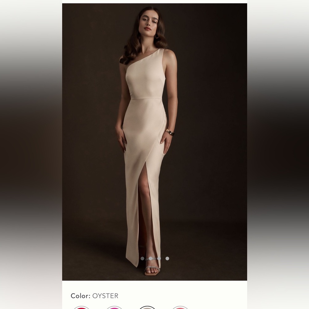 BHLDN Dylan One Shoulder Satin Side Slit Gown in OYSTER Size 4
